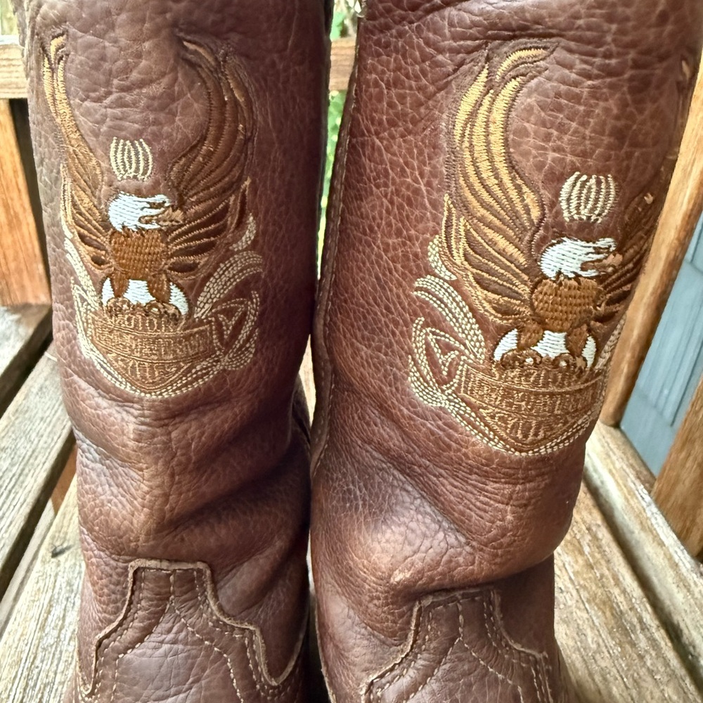Rare Vintage Harley-Davidson Women’s Brown Leather Eagle Cowboy Western Boots